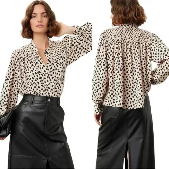 Animal Print Smocked Blouse Women’s Small NWT Thakoon Designer Long Sleeve Top - Picture 1 of 16
